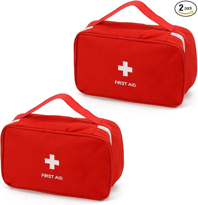 TOPASION Portable Empty First Aid Kit Bag, Travel Medicine Pouch, Small Medical Bag (2 Pieces Red)