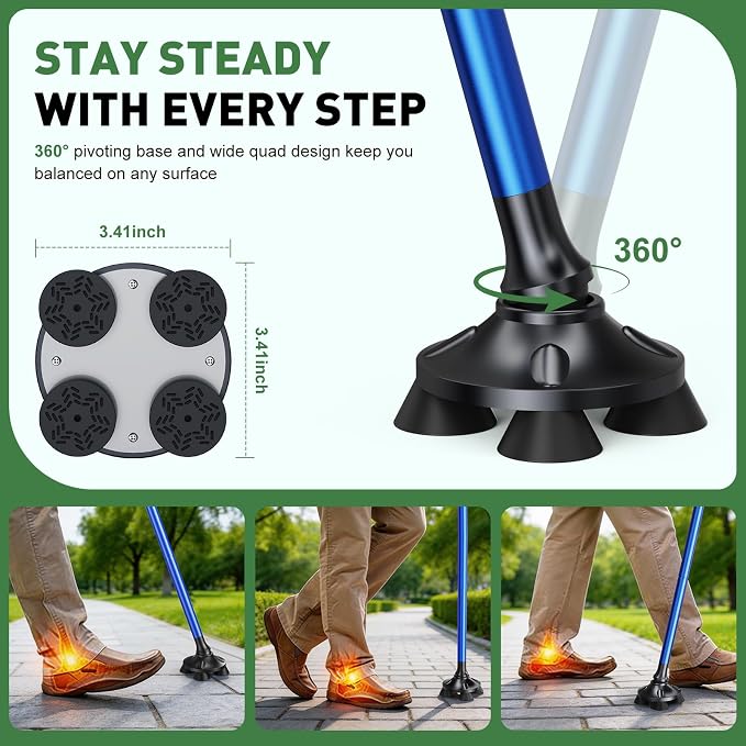 Walking Cane for Men & Women, Sturdy Walking Sticks for Seniors | Foldable, Adjustable, All Terrain Tips for Daily Use/Travel, Comfort Grip, Free Standing, Heavy-duty Aluminum, Black