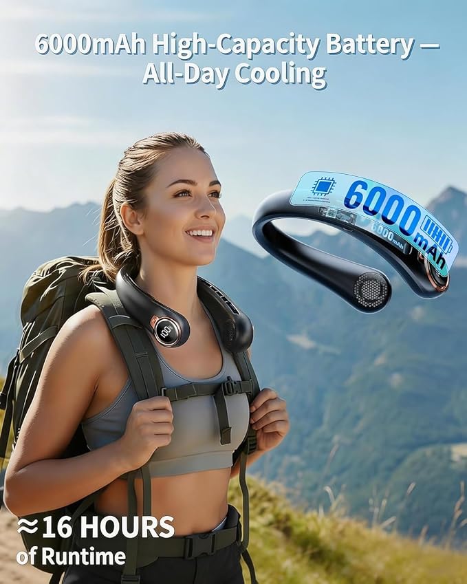 BNBZ Neck Fan, 4000mAh Portable Rechargeable Fan Blows Cold Air with LED Display, 4 Speeds 360° Strong Airflow, Quiet Wearable Personal Cooling Fan for Outdoor Travel Gift for Women Men