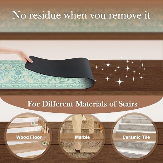 OJIA Blue Stair Treads Non Slip 15PCS 8"x30" Stair Runners for Wooden Steps | Floral Rubber Carpet Stair Treads Stair Runner Indoor Mats Residue-Free Staircase Step Treads for Kids, Elders, Pets