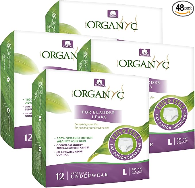 Organyc Bladder Control Underwear for Women - Organic Cotton Protective Underwear for Incontinence, Leak Protection, Odor Protection and Sensitive Skin, Large, 48 Count