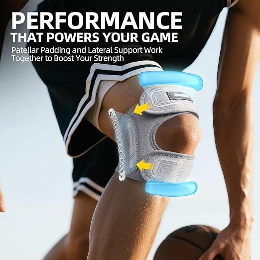 CAMBIVO Patella Tendon Support Knee Strap with Gel Pad and Side Stabilizers, Lightweight Knee Brace for Women and Men, Adjustable Knee Support for Knee Pain Relief, Running, Workouts (Gray, L/XL)