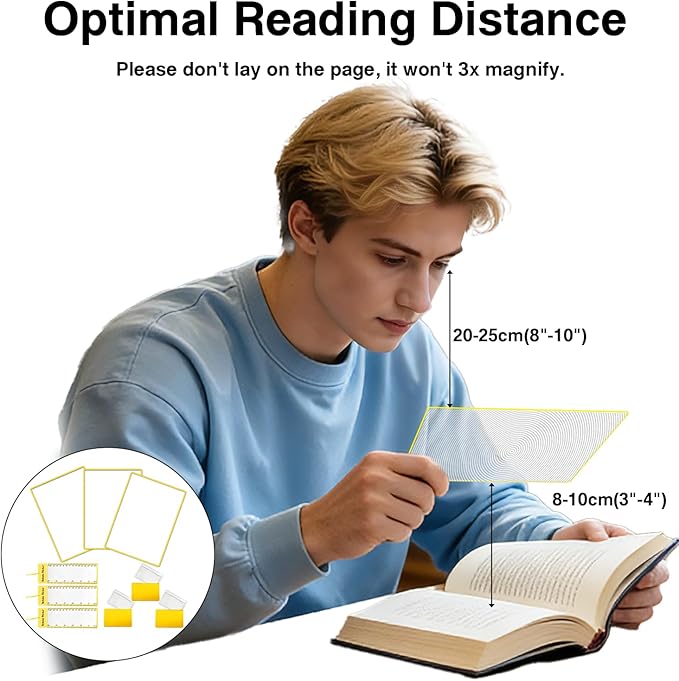 3 PCs Magnifying Sheet Lightweight Page Magnifier for Reading 3X Fresnel Lens with 3 PCs Magnifying Ruler and 3 PCs Magnifying Bookmark for Low Vision & Seniors