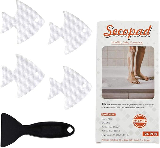 Bathtub Stickers Non-Slip, 24 PCS Safety Shower Treads Adhesive Appliques with Premium Scraper