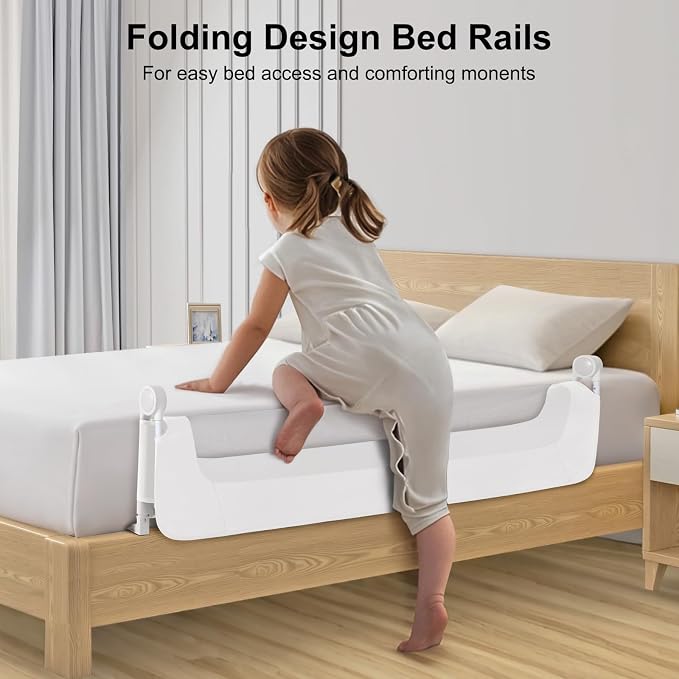 59 Inch Bed Rail for Toddlers,Swing Down Kids Bed Rails Guard for Twin,Full,Queen,Bunk Size Bed,Extra Tall Child Bed Rail Guard with Reinforced Anchor Safety System,59" L x 29.5" H,White