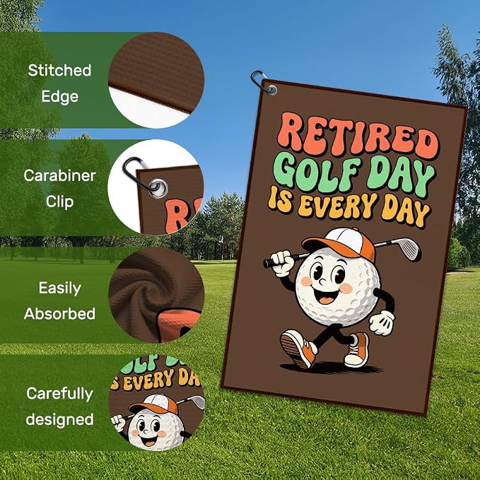 Retired Golf Day is Every Day Towel with Clip, Golfing Bag Accessories for Men Women, Retirement Golf Accessory, Birthday Retirement Gifts for Golfer, Golfing Gifts for Grandpa Grandma Dad Mom