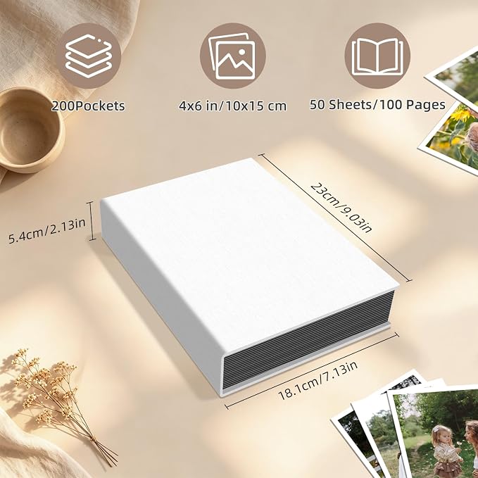 Popotop Photo Album 4x6 200 Pockets for Wedding Gifts,Linen Hardcover Picture Albums for Family Anniversary Baby Vacation Pictures