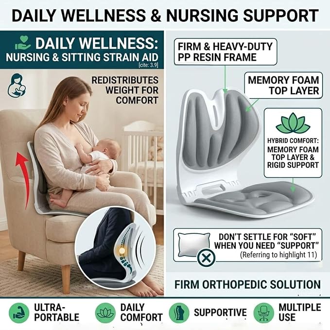 Foldable Ergonomic Lumbar Support Cushion for Office Chair, Portable Posture Corrector Seat (Beige, M)