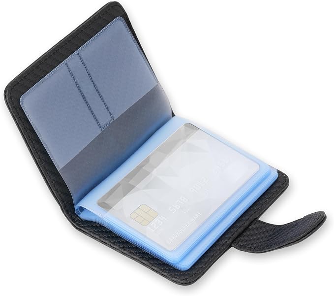 Wisdompro Credit Card Holder, RFID Blocking Wallet Debit Card Protector | Slim Leather Credit Card Organizer Case, Card Case with Magnetic Shut, 20 Card&7 Memory Card Slots-Vertical Microfiber Black