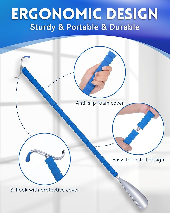 36.5 Inch Metal Extra Long Handled Shoe Horn - Adjustable Dressing Stick Aid for Seniors, Disabled - Ideal for Hip, Back, Shoulder Surgery Recovery – Helps with Getting Dressed, Button, Sock Remover