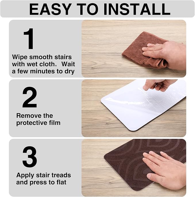 Stair Treads for Wooden Steps 15pcs 8x30in Non-Slip Stairs Carpet Runner | Indoor Stair Mats for Kids Elders and Pets