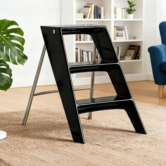 Acrylic 3 Step Ladder Folding Step Stool for Adults Foldable Small Step Stool Ladder for Kitchen Plastic Stepladder Modern Collapsible Ladder for Closet Home Bathroom Indoor(Black)