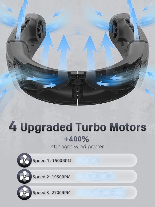 ChillGo Neck Fan, 4 Turbo Foldable Portable Fans - Personal Bladeless Fan | 5200mAh with Strong Airflow, Neck Fans that Blow Cold Air with 4 Vent Small Mini Fans Wearable Cooling Fan for Travel Outdoor