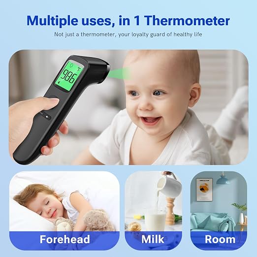 Viproud Touchless Thermometer for Kids and Adults, 1-Second Reading, Black | Large LCD with 3-Color Backlight, Fever Indicator, Mute Mode, Memory Recall, Dule Mode Forehead/Object, for All Ages