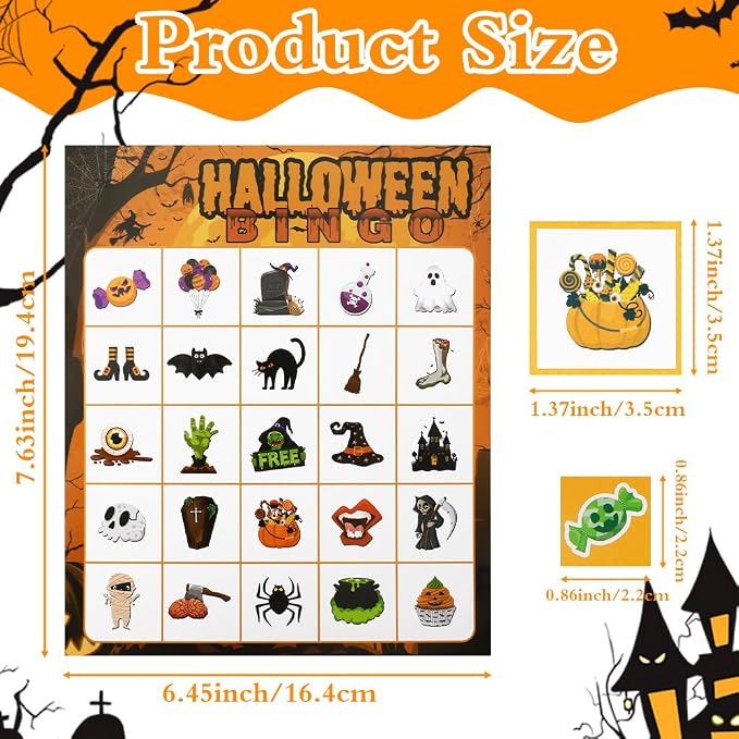 Halloween Bingo Game Cards, 24 Players Halloween Bingo Cards for Halloweens Party Games Gifts Classroom School Family Group Activities Crafts Accessories, Halloweens Indoor Bingos Game