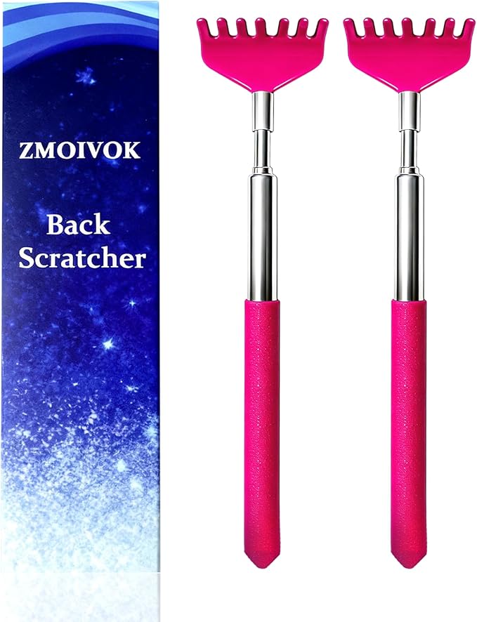 2 Pack Back scratchers Set,Stainless Steel Back Scratcher Extendable | Rubber Handles Stainless Heads,for Back,Neck,Shoulders,Beautiful Present Packaging Gifts for Thanksgiving,Christmas (Pink)