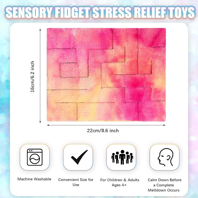 CHENGU 4 Pcs Marble Maze Mat Sensory Fidget Stress Relief Toys Calming Sensory Mat Anxiety Relief Fabric Toys for Teens Autism Calming Down Classroom Gifts Prizes(Marble Maze Style,8.66 x 6.3 in)