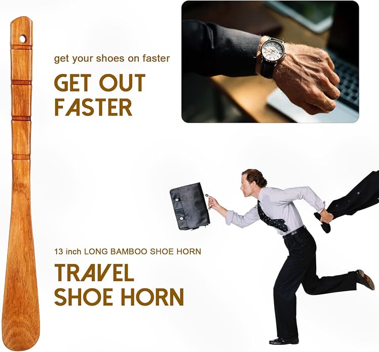 Premium Wooden Shoe Horn, 1 PCS Shoehorns Durable, 13" Long Handle Shoe horns, Lazy Shoe Helper Spoons for Seniors, Kids, Pregnancy, Men, Women