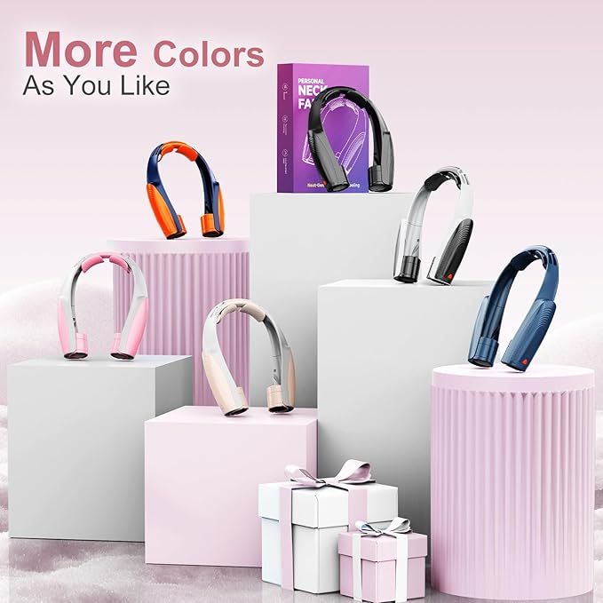 Portable Neck Fan with 6 Powerful Speeds, 8000mAh Battery Rechargeable Fan | 20H Runtime, Hands-Free 360° Cooling Personal Wearable Neck Fan, Gift for Women Travel Concerts(Pink)