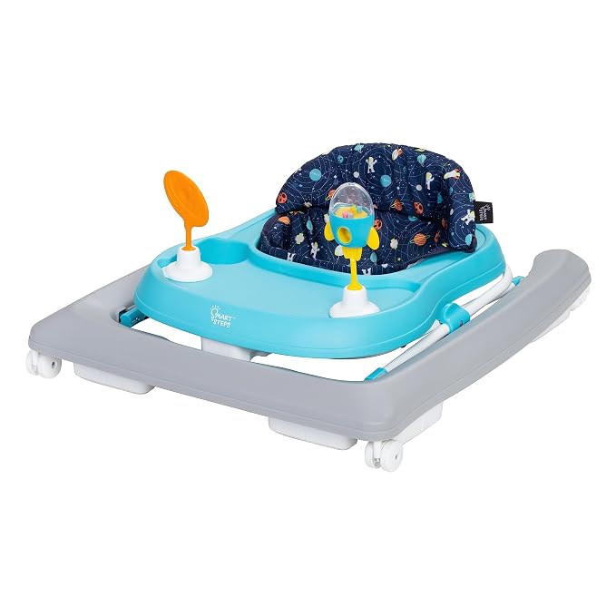 Smart Steps Trend Activity Walker and Entertainer with Removeable Toys, Large Tray, Cup Holder, Adjustable Height and Flat Fold Frame for Storage, Ages 6 Months +, Space Walk Navy