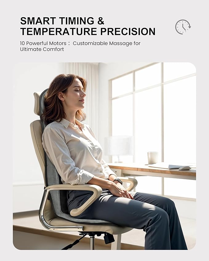 COMFIER Back Massager with Heat,Massage Chair Mat with Adjustable Lumbar Support,Seat Warmer Cushion with 8 Vibration Motors & 5 Modes & Bag,Office Chair Massage Pad for Recliner,Gifts for Mom Dad