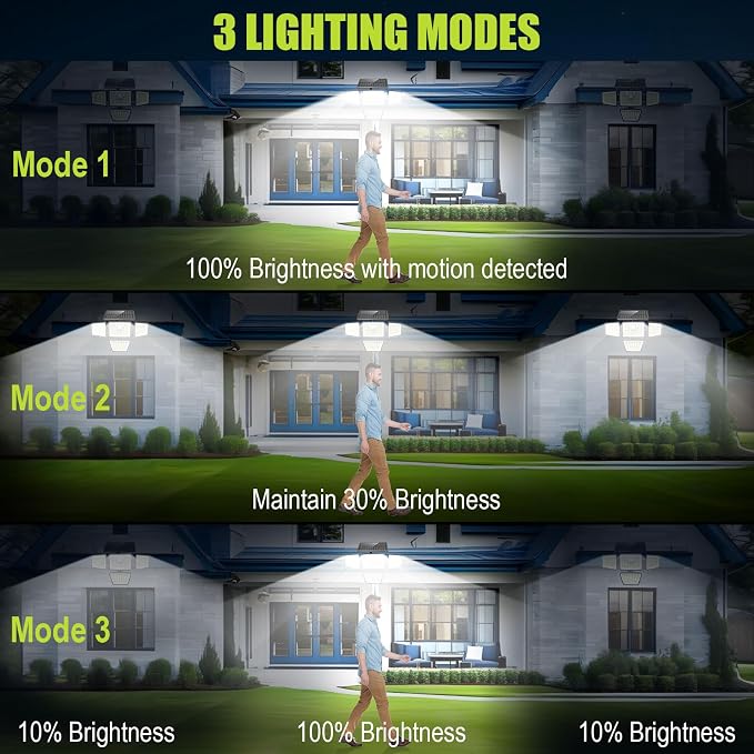 daphino 3000LM Solar Lights, Motion Sensor Outdoor Lights, 4-Head, 2 Pack | 270° Wide-Angle Street & Area Coverage, IP65 Waterproof Security Lighting, 3 Lighting Modes, Remote Control