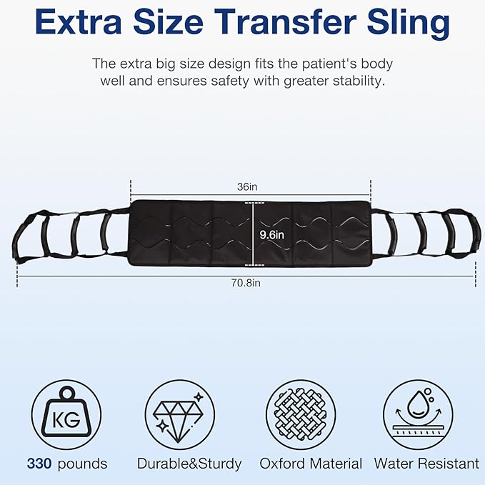Transfer Sling for Seniors, Gait Belt for Elderly & Disabled, Patient Medical Aid Lift Assist with Handle Anti-Slip Pad Seatbelt, Mobility Lifting Strap for Home Bed Wheelchair Floor Device