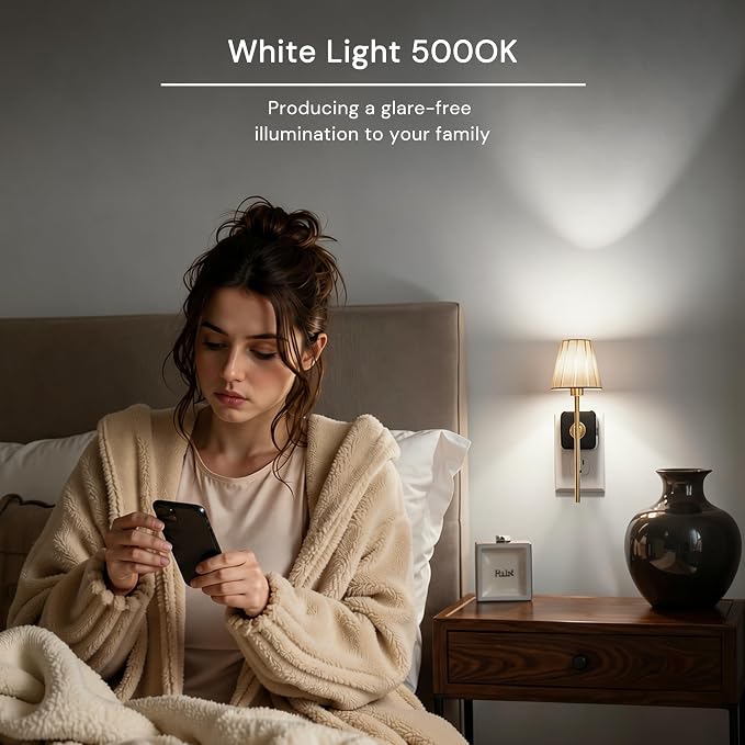 L LOHAS LED Night Lights Plug into Wall, Pleated Fabric Cover Night Light | 2 Pack 5000K Daylight with 0-100LM Dimmable Night-light, Dusk to Dawn Sensor Vintage Nightlight for Bedroom Living Room