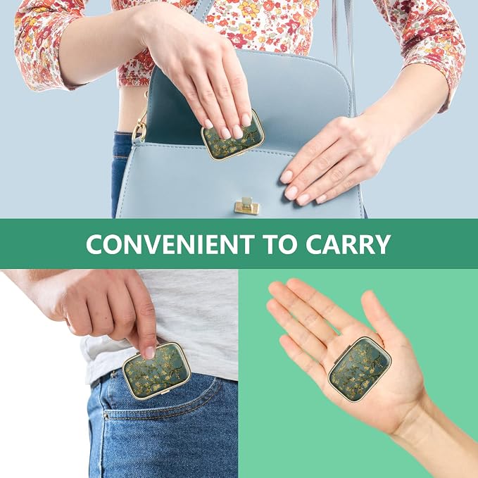 Pill Organizer Pill Box with Mirror Retro Small Pill Case for Purse or Pocket Bronze Pill Box or Vitamins, Fish Oil, Supplements, Pill Containe Travel Gifts（2PCS-Retro Pink Floral）