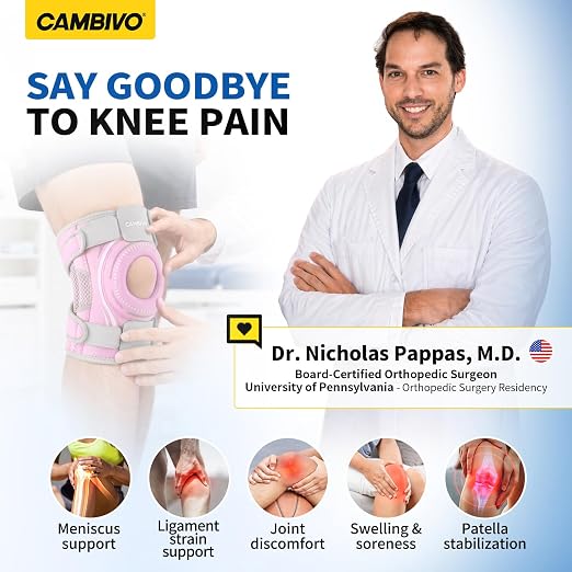 CAMBIVO ELITE Knee Brace with Side Stabilizers & Open Patella Gel Pad — Adjustable Support for Meniscus, Arthritis, ACL, MCL Recovery, Knee Support for Men and Women - Please Check Size Chart