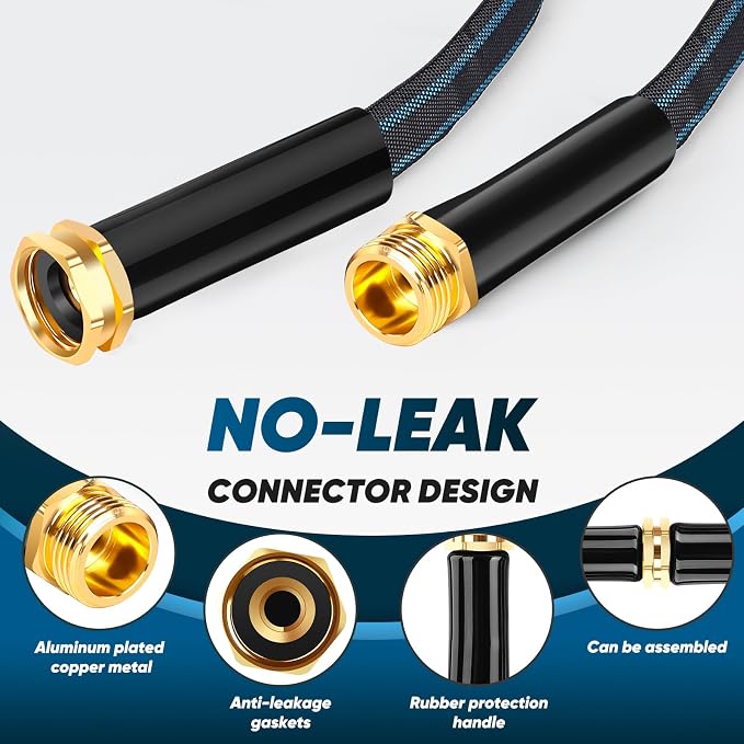 Garden Hose 100ft Lightweight, Non-Expanding, Leak-Proof Metal Connector, No-Knot No-Tangle Easy to Store and Carry Wear-Resistant 3/4GHT Flexible Water Hose for Yard Outdoor (Black Lake Blue)