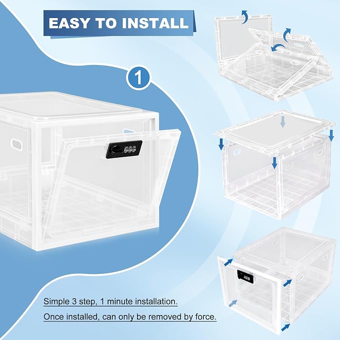 Gemaxvoled 2 Pack Medicine Lock Box, Large Capacity Premium Material Lockable Storage Bin Organizer Box with Combination Code for Safe Medication/Fridge Food/Snacks/Phone/Tablet Jail(White)
