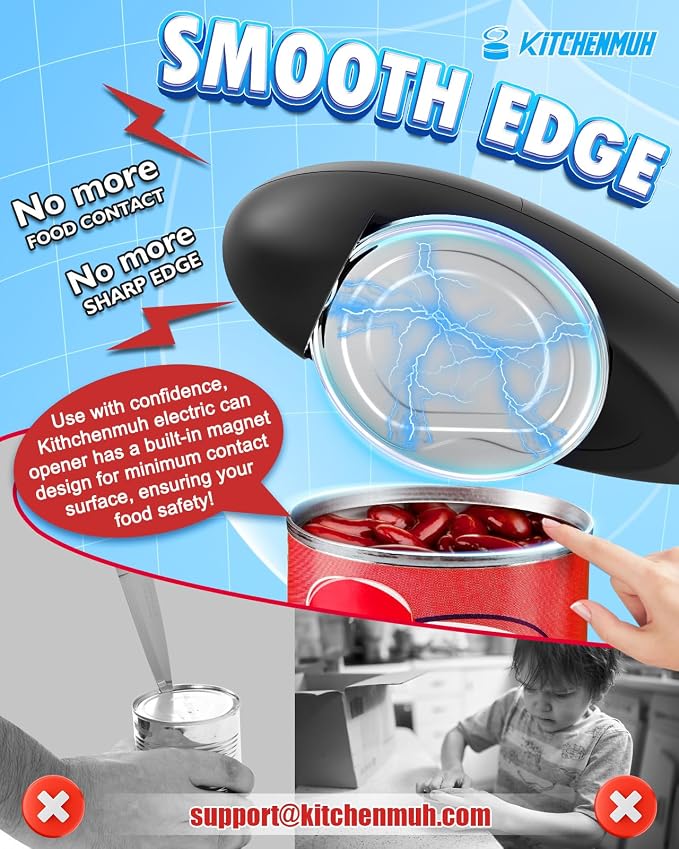 One Touch Electric Can Opener Fits All Can Sizes for Seniors with Arthritis, Battery Operated Can Opener with Smooth Edge, Food Safe Kitchen Gadgets Automatic Can Opener for Kitchen