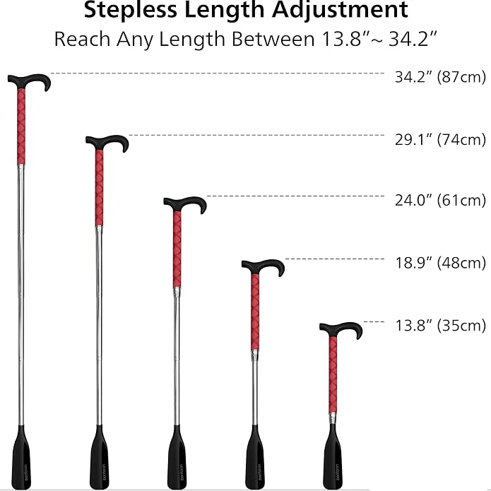 Shoe Horn Long Handle for Seniors, Telescopic Stainless Steel | Long Shoe Horn, 14"-35" Adjustable Length, One-Pull Extension, Matte Finish, Reduced Wobble, No-Bend Shoe Helper