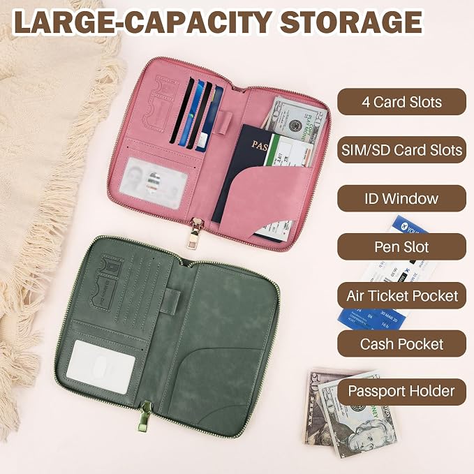 RFID Blocking Passport Wallet, Passport Holder for Travel, Brown | Concealed Wallet with Tracker Case, Security Travel Document Organizer Protector Case, All-in-One Wallet, Travel Essentials