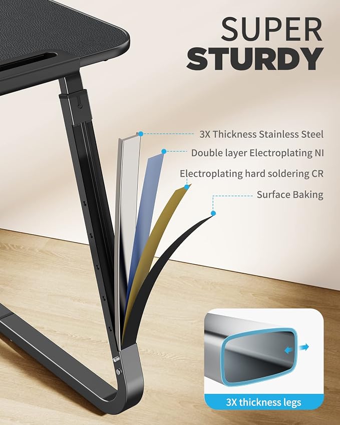 SAIJI Heavy Duty TV Trays Upgraded TV Tables for Eating on Couch | Angle & Height Adjustable Living Room Dinner Table, Laptop Desk for Sofa/Bedside/ Recliner, with Cup Holder and Tablet Slot