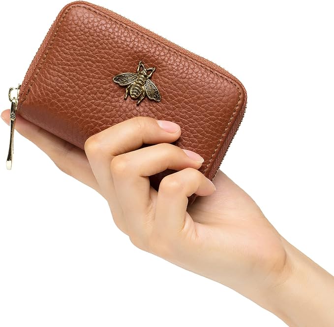 imeetu RFID Credit Card Holder, Small Card Wallet Women, Leather Card Case | Genuine Leather Women's Card & id Cases, Change Coin Purse with Zipper Keychain id Window, 20 Colors & 3 Styles, Daily, Gifts