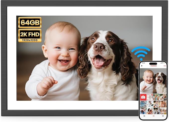 Frameo 2K 64GB Digital Picture Frame WiFi 10.1" Electronic Photo Frame FHD 1920 x 1200 IPS Touch Screen Share Moments Remotely Anywhere Photo Gifts for Mother Dad Grandparents Christmas