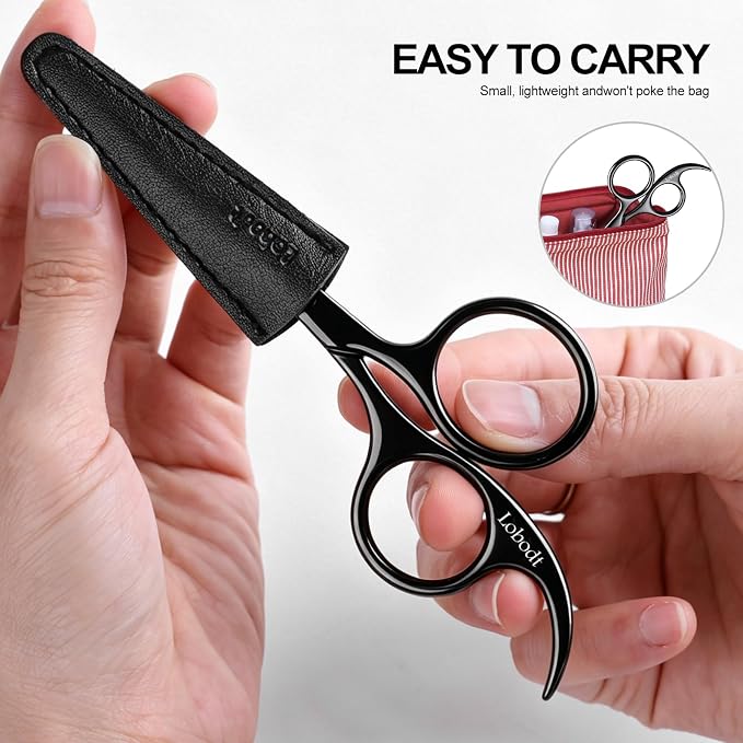 4.72-inch Professional Nose Hair Scissors,with rounded heads, Suitable for personal care, facial hair trimming, as well as ear, eyebrow, beard (black)
