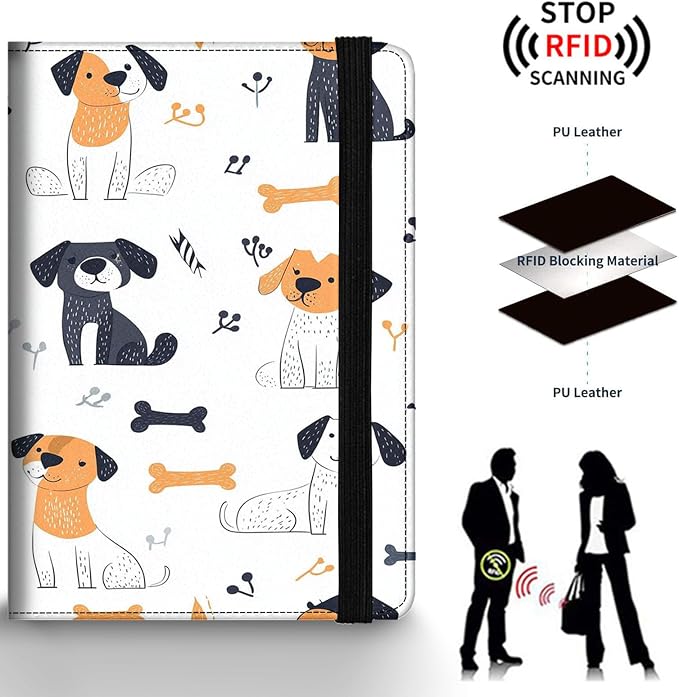 Passport Holder Wallet Cover Case,RFID Blocking Passport Cover,Large Capacity Travel Wallet with Multi Card Slots (Cartoon Dogs Design)