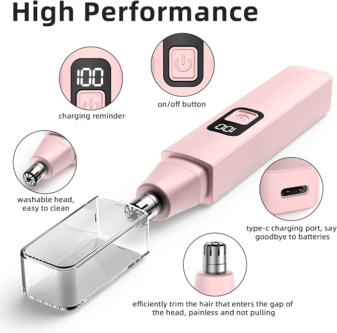 Nose Hair Trimmer Rechargeable Cordless Painless Ear Eyebrow Trimming Tool Dual Edge Blades Razor Easy Cleansing with LED Light for Man Woman