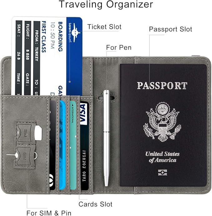 WALNEW Passport Holder for Travel, RFID Passport Cover Wallet for Women Men, PU Leather Passport Book Card Holder Case with Pen, Travelling Essentials for Flying | PU Leather Passport Cover Case with Pen Holder, Travel Must Haves Accessories, Passport ...