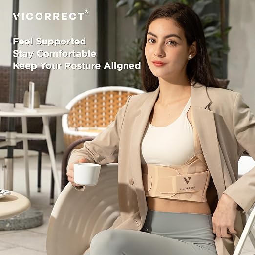 Adjustable Posture Corrector for Women: Invisible Under Clothes - Comfortable Back Support Bra for Upper Back Neck Shoulder Pain Relief - Ideal for Sitting Exercise Daily Wear (Beige Medium)