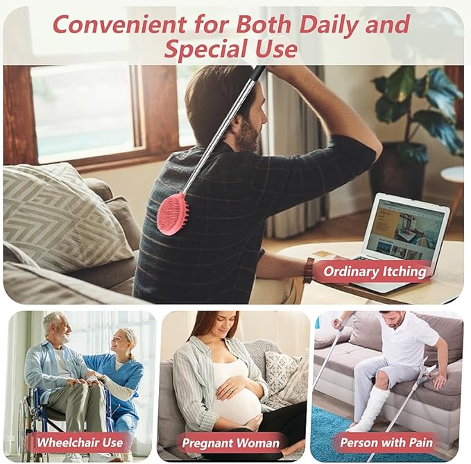 Back Scratcher with 3 Detachable Scratching Heads Silicone Massager Extendable Telescoping for Itches Lotion Application Spa Whole Body Seniors The Disabled Baby Men Women Kids Adults Pink