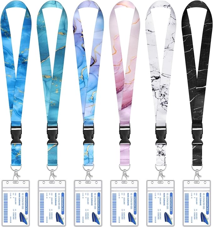 HONSIO 6 Pack Cruise Lanyard for Ship Cards, Cruise Essentials 2026, Marble | Detachable Lanyards with Waterproof ID Badge Holders, Cruise Must Have for Carnival, Royal Caribbean, NCL