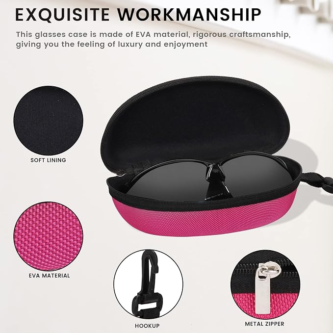 molshine 3 Pieces Portable Hard Shell Sunglasses Case, Zipper Eyewear Eyeglasses Case with Hook for Women Men Travel Sports
