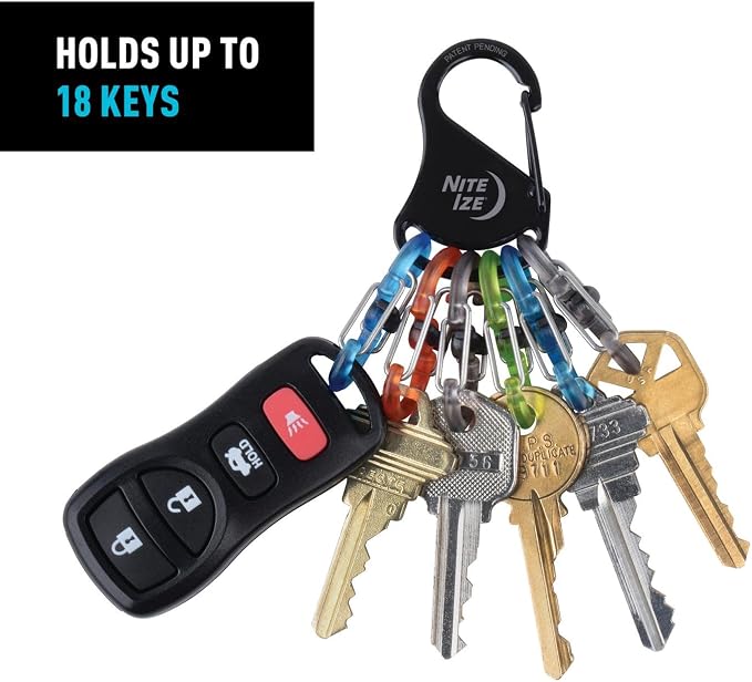 Nite Ize KeyRack Steel S-Biner - Plastic Key Carabiner Organizer with 6 S-Biners - Keychain Accessories to Hold Keys Securely and Separately