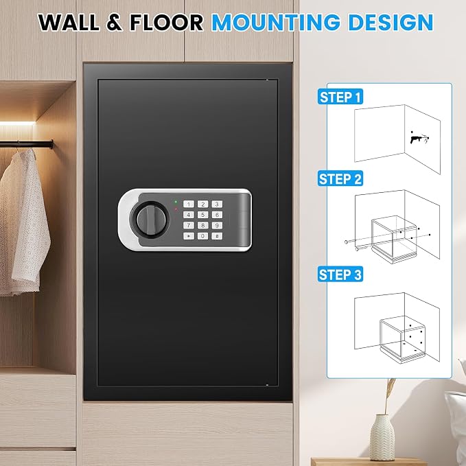 [23.6" Tall]Large Home Safe, 𝟒.𝟔 𝐂𝐮𝐟𝐭 Safe Box with Fireproof Waterproof Bag, Security Safes for Home with Programmable Keypad Keys, Smart Alert, Mute Mode, Anti-theft Digital Safe fo Valuables