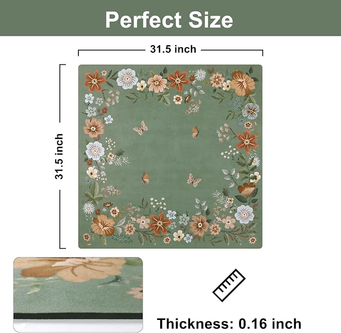 OJIA Floral Stair Treads Non-Slip Landinging Mat 31"x31" Stair Runner | Square Carpet Stair Treads for Wooden Steps Indoor Rubber Backing Anti-Slip Stair Matching Mat Stair Rugs, Green
