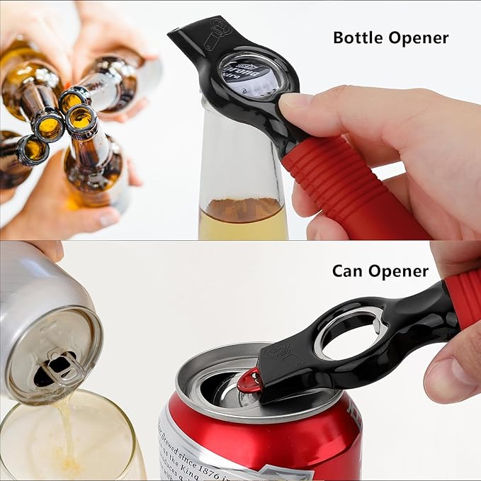 2-Pack Magnetic Beer Bottle Opener & Soda Can Opener, 2-in-1 Bottle Opener and Can Tab Opener Tool for Bartender, Long Nails, Arthritis, Seniors, Silicone Handle with Build in Magnet - Red